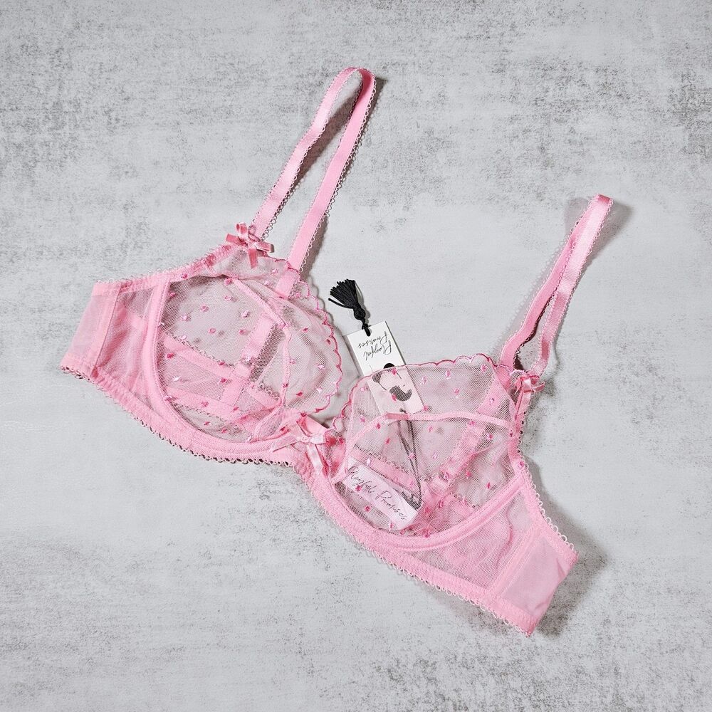 Playful Promises Nico Dotty Pink Sheer Mesh Plunge Bra Size 38B
